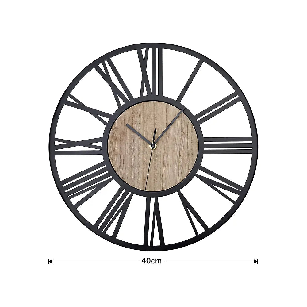 Livingandhome Metal Wood Wall Clock Roman Numerals For Home-Furniture Kingdom